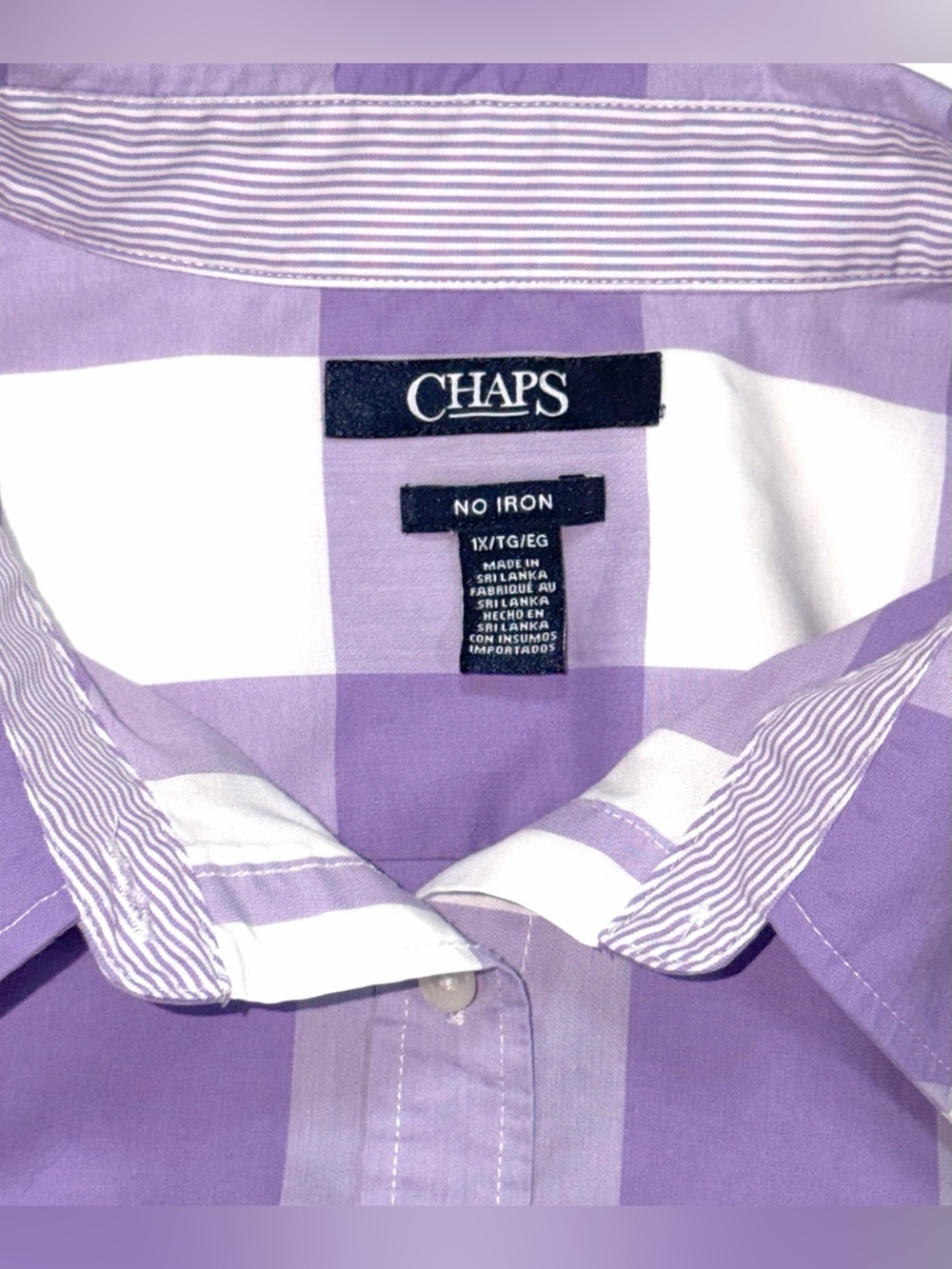 Chaps NO IRON 100% Cotton Button Up Shirt 3/4 Sleeve Purple White Womens Sz 1X - Picture 3 of 11